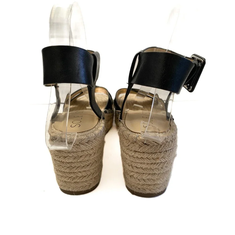 SOLE SOCIETY Audrina Black Leather Espadrille Platform Strappy Sandal Size 7.5